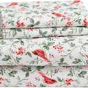 Laura Ashley - Flannel Sheets Twin Size, Anti-Pilling & Wrinkle Resistant Cotton, Touchably Soft for All-Season Comfort - Bed Sheets with Matching Pillowcase & Fitted Sheet (Jolly Cardinals Green)