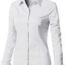 EZEN Womens Slim Fit Long Sleeve Stretchy Button Down Collar Shirt Blouse, Size: M