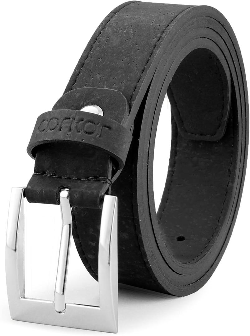 Corkor Vegan Belt for Men Dress Durable | 30mm Wide | Non-Leather Cork Black Color Large Size