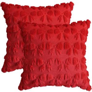 AVOIN colorlife Red Bow Throw Pillow Covers Set of 2, 18 x 18 Inch Coquette Room Decor Aesthetic Decorative Soft Plush Faux Fur Jacquard Cushion Case Gift for Girl Bed Sofa