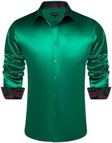 DiBanGu Mens Satin Dress Shirts Casual Long Sleeve Button Down Shirt Regular Fit Wrinkle Free Shiny Shirts for Men Party Prom S