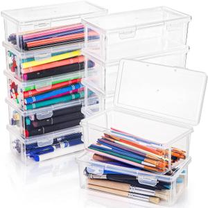 12 Pack Clear Pencil Box, Small Plastic Pencil Case with Lid, Storage Boxes Bulk Stackable Design, Durable Office Supplies Organizer for Crayon Pencil, Craft, Brush