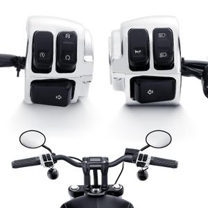 DREAMIZER Motorcycle 1" Handlebar Switches Control and Wiring Harness Compatible with Harley Softail Dyna Sportster V-Rod 1996-2012, Chrome (1 Pair)