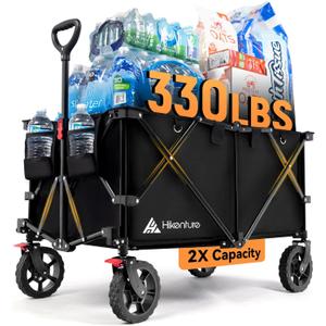 Hikenture Collapsible Wagon - 330LBS Capacity, Extra Large Foldable Wagon with All-Terrain Wheels, Utility Beach Cart for Outdoor Garden
