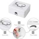 Decaller Mini Cash Box with Lock and Slot, Metal Coin Bank Piggy Bank for Adults & Kids, 4.9" x 3.7" x 2.3", White