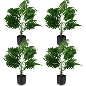 Jexine 4 Pack Artificial Areca Palm Plant Fake Palm Tree, Faux Plant for Home Decor Indoor Outdoor Faux Areca Palm Tree in Pot for Home Office Housewarming Gift Modern Decoration (2 Feet)