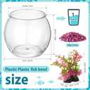 1 Gallon Fish Tank with Artificial Plastic Plants and 1 lb Decorative Gravel, Plastic Small Fish Bowl Clear Round Goldfish Betta Tank for Table Centerpiece Home Decor
