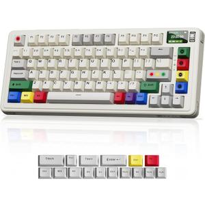 BOYI C75 Wireless Retro Mechanical Keyboard with Screen,BT 5.0/2.4GHz/USB-C/USB-A,Custom Hot Swappable RGB Backlit,75% Gasket Mounted Compact Keyboard for Gaming/Typing/Win/Mac/PC(Beige,Linear Switch)