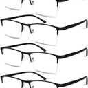 2 x 4 Pack Blue Light Blocking Reading Glasses for Men +1.5 – Executive Style Readers with Black Metal Frame & Black TR90 Temples, Half-Rim, Anti-Glare, Spring Hinges