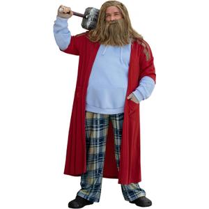 Mainfini 5 Pcs Fat Thor Costume Adult Men Superhero Full Set Hoodie Pants Robe Gloves Wig Outfit (L-2XL)