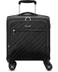 LUGGEX Carry On Luggage with Spinner Wheels - Stylish Lightweight UnderSeat Luggage - Soft Sided Small Suitcase with Front Open Design for Travel, Business (Black, 15 Inch)