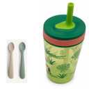 dollop Silicone Baby Feeding Spoon | 2 pack | BPA Free | Dishwasher Safe And Zak Designs Kelso 15 oz Tumbler (Dino Camo) Leak-Proof Screw-On Lid with Straw Made of Durable Plastic and Silicone, Perfect Cup Bundle for Kids