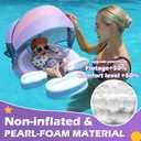 Mambobaby Non-Inflatable Baby Pool Float with Tail and Canopy UPF 50+ Sun Protection No Flip Over Infant Swim Float Skin-Friendly Mambo Float Swim Trainer Solid Baby Swimming Ring (Rainbow Blue)