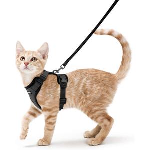 rabbitgoo Cat Harness and Leash for Walking, Escape Proof Soft Adjustable Vest Harnesses for Cats, Easy Control Breathable Reflective Strips Jacket, Black, Small