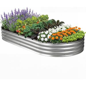 Plant & Plot Galvanized Raised Garden Beds Outdoor // 8×4×1 ft Planter Raised Beds for Gardening, Vegetables, Flowers // Large Metal Garden Box // Patented Tool-Free Design (Silver)