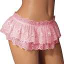 Sissy Lace Panties Men's Ruffled Panties Thongs Mini Skirt Thongs Gay Lingerie (Pink, 1pc) One Size