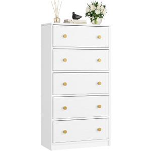 Nicehill White Dresser for Bedroom with 5 Drawers Wooden Dresser Storage Tower, Chest of Drawers for Closet, Living Room, Hallway, Entryway, Fabric Drawer (White) (11.8"D x 22.8"W x 44"H (5 Drawers))