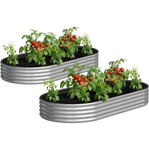 Galvanized Raised Garden Bed Outdoor, 8x4x1ft(2Pack) Metal Heavy Duty Planter Boxes for Gardening, Easy Assemble Bottomless Small Oval Plant Container Kit for Vegetable, Flower, Fruit, Silver