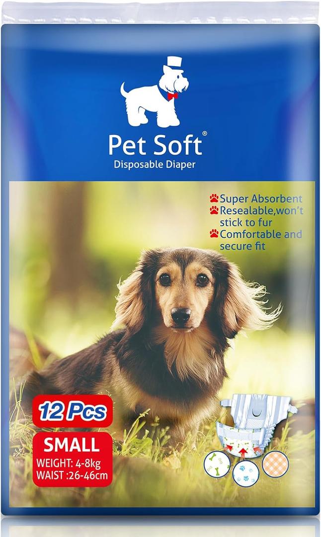 Pet Soft Dog Diapers Female - Disposable Puppy Diapers, Cat Diaper 12pcs Small