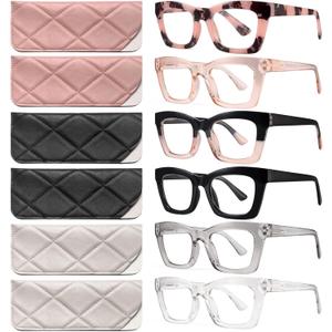 CCVOO 6 Pack Oprah Style Reading Glasses for Women Blue Light Blocking Computer Square Readers with Spring Hinge Men (A1 Mix, 0.75)