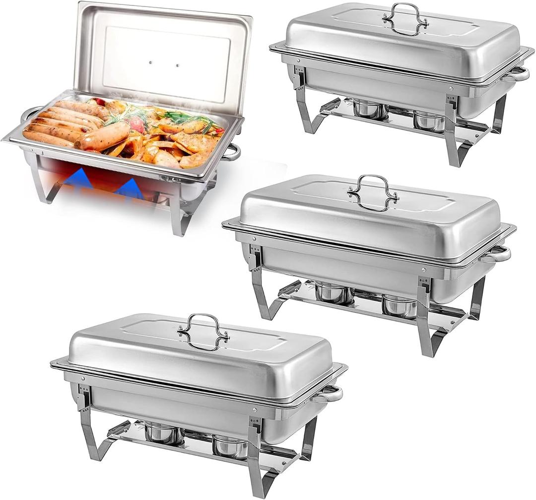 Chafing Dishes for Buffet 4 Pack 9 Quart Stainless Steel Chafer Buffet Servers and Warmers Set with Folding Frame for Weddings Parties Banquets Catering Events