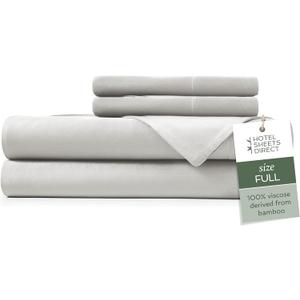 Hotel Sheets Direct 4 Piece Bed Sheet Set Full Size, 100% Viscose Derived from Bamboo Sheets Set with 2 Pillowcases, Cooling & Breathable Luxury Bedding, Moisture-Wicking & Silky Soft, Light Gray