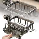 Kitchen Sink Faucet Organizer,Sponge Holder Caddy Rack Multifunction Shelf for Soap,Dish Accessories, Adjustable for 0.7-1.1 Inch Round Water Pipe (Right Grey) (Gunmetal Gray R)