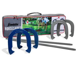Franklin Sports Horseshoes Sets - Metal Horseshoe Game Sets for Adults + Kids - Official Weight Steel Horseshoes - Beach + Lawn Horseshoes Sets - Sets Include (4) Horseshoes and (2) Ground Stakes