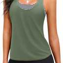 Aqua Eve 3 Piece Athletic Tankini Swimsuits for Women with Swim Tank Tops with Boy Shorts and Sports Bra Modest Bathing Suit (Large, Army Green and Stripes)