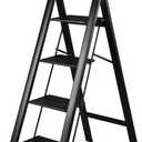 HBTower 4 Step Ladder with Handrail, Aluminum Compact Ladder, Folding Step Stool for Adults, Portable, Lightweight, 330 lbs Foldable Ladder for Home, Black