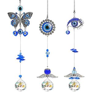 3pcs Evil Eye Suncatchers with Crystal Prism Balls Window Hanging Decoration Ornament Sun Catchers Rainbow Maker Pendant