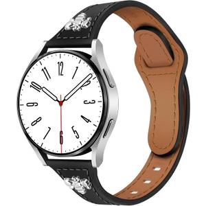 Newlibery Slim Leather Band with Charms Compatible with Samsung Galaxy Watch 7/6/5/4/FE/Active2 40mm 44mm/6 Classic 43mm 47mm/5 Pro 45mm/4 Classic 46mm 42mm,Top Genuine Dressy Leather Strap 20mm Women