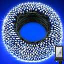 750 LED 240FT Christmas String Lights Outdoor, 12 Pro Modes and Timer Memory & Brightness, Plug in Waterproof Dark Green Wire Twinkle Light for Xmas Yard Tree Wedding Party Decor (Blue & White)