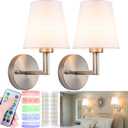 Nekhung Battery Operated Wall Sconces Set of 2, Wireless Wall Light with 10000mAh RGB Dimmable Magnetic Bulb, Rechargeable Wall Sconce with Remote Control for Bedroom Living Room (Nickel-13inch)