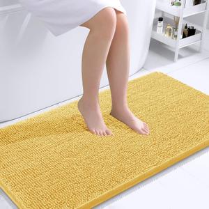 OLANLY Bathroom Runner Rugs 44x24, Extra Soft Absorbent Chenille Bath Rugs, Rubber Backing Quick Dry, Machine Washable Long Bath Mats for Bathroom Floor, Tub and Shower, Home Decor Accessories, Yellow