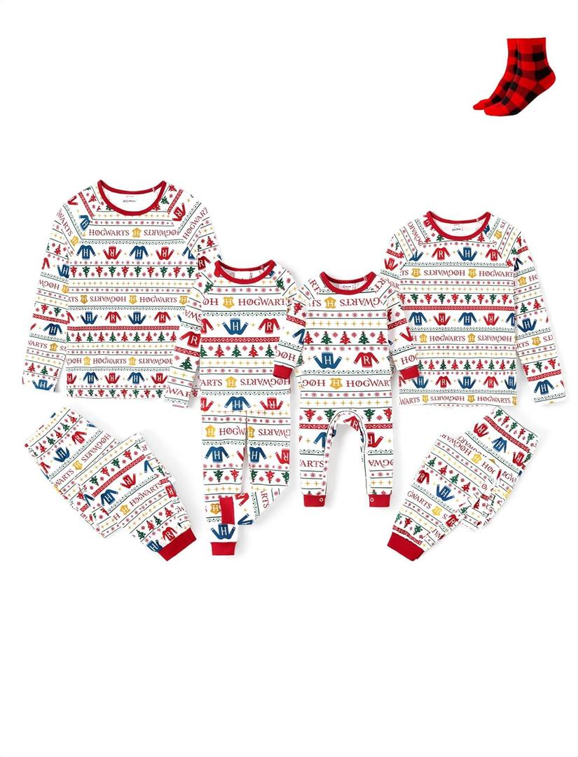 Harry Potter Family Christmas Matching Pajamas Sets Xmas Pjs Top and Pant Set for Kids Couples (Medium, White)