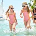 Kids4ever Girls One Piece Swimsuits Color Block Bathing Suit Kids Swimwear for Teens Beach 9-16Y (Pink)