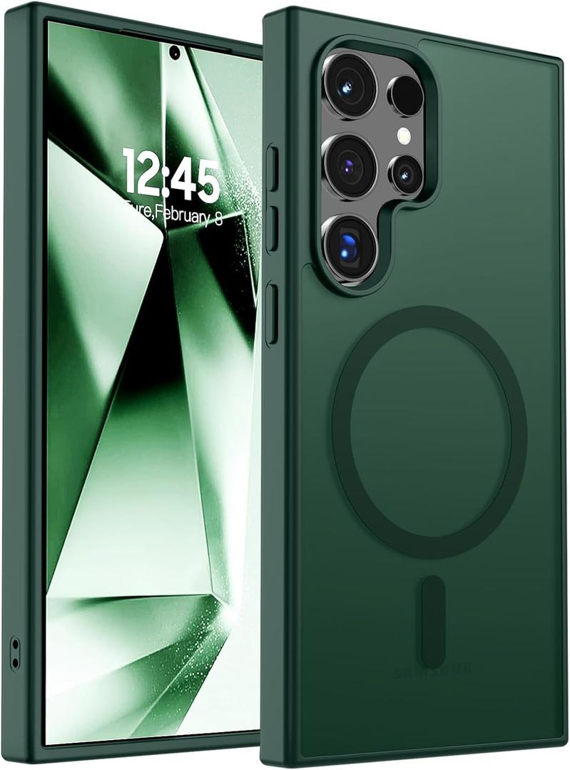 SUPFINE Magnetic for Samsung Galaxy S24 Ultra Case(Compatible with MagSafe) (Military Grade Drop Protection) Slim Translucent Shockproof Phone Case,Forest Green