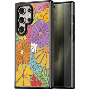 Rosarnnah Compatible for Samsung Galaxy S24 Ultra Case Cute Aesthetic - Durable Shockproof 6.6 ft Drop Impact Phone Case Cover with Funny Fashion Passion Blossom Design 6.8" Black