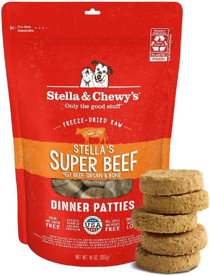 Stella & Chewy's Freeze-Dried Raw Dinner Patties - Beef Recipe - High Protein Grain-Free Puppy & Dog Food - Perfect For Picky Eaters - 14 oz (EXP 10/20/27)