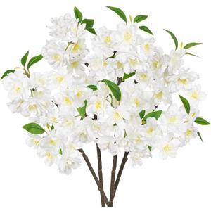 DILATATA 17" Cherry Blossom Branches for Vase Faux Cherry Flowers Picks White Peach Blossom for Floral Arrangements Artificial Apple Blossom Fake Silk Flower for Home Wedding Table Decor-4 Pcs
