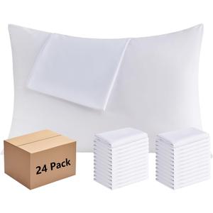 White Pillowcases Standard Size 24 Pack - Bulk Pillow Cases with Envelope Closure, Soft Brushed Microfiber Pillow Covers Hospital Hotel Airb&bs Essentials for Hosts, 20x26