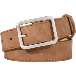 XZQTIVE Women Suede Belts for Women Fashion Leather Belts With Silver Buckle Ladies Waist Belt For Jean Pant Dress (Fit Waist 25"-33", Brown)