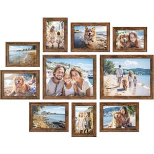 SONGMICS Picture Frames with 16 Mats, Set of 10 Collage Photo Frames, Two 8x10, Four 5x7, Four 4x6 Frames, Hanging or Table Display, Glass, 12 Non-Trace Nails, Rustic Brown URPF049X01, 8*10 2 pack + 5*7 4 pack + 4*6 4 pack