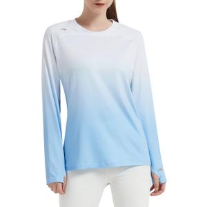Women's UPF 50+ UV Sun Protection Shirt Outdoor Performance Long Sleeve Rash Guard Shirts for Hiking,Swim,Fishing (Medium, Gradient Blue)