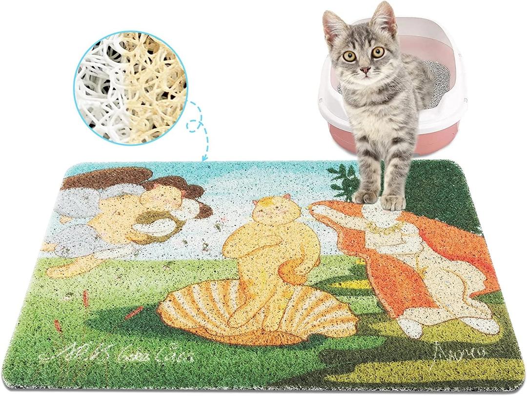 PAKEWAY Cat Litter Trapping Mat 16 x 24inch, Non Slip, Original Design Artist Cat Litter Mat Inspired by Famous Paintings