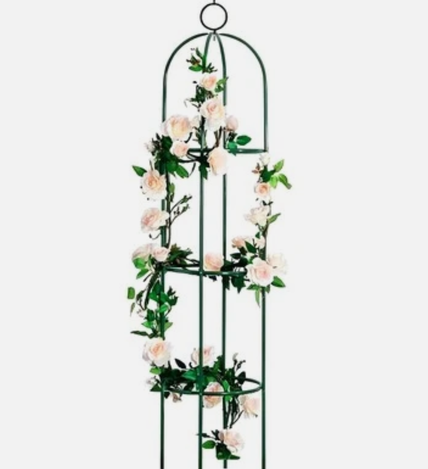 Tower Obelisk Garden Trellis 100% Metal 6.3 Feet Tall Plant Support for Climbing Vines and Flowers Stands,Black Green Lightweight Plant Tower