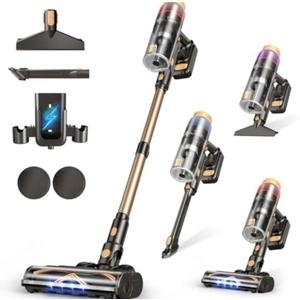 VBUOO Cordless Vacuum Cleaner, 580W 48KPA 70 Mins Vacuum Cleaners for Home, Self-Standing Stick Vacuum with Touch Screen, Wall Mount Charge, Ultra High-Power Brush for Pet Hair/Plush Carpet/All Floor
