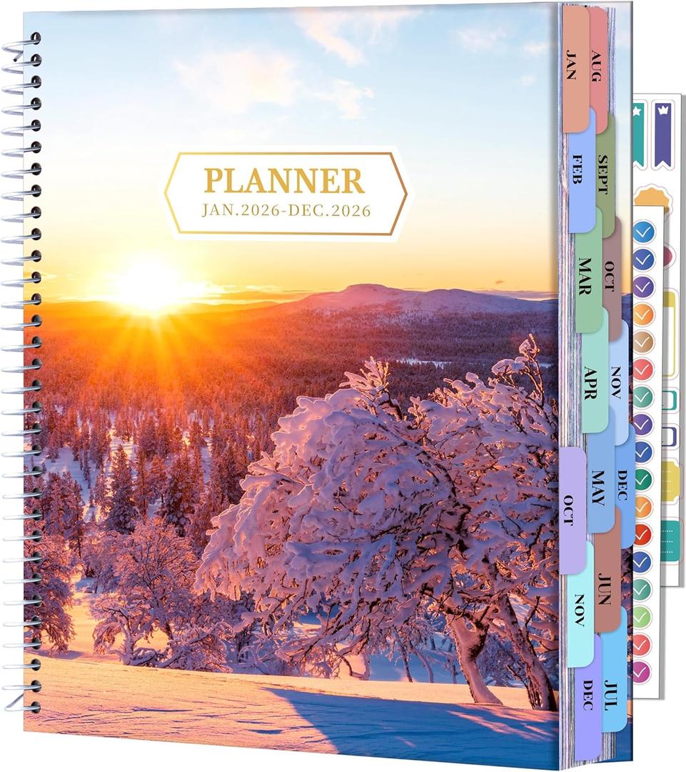CAGIE 2026 planner Weekly and Monthly Jan 2026-Dec 2026 Hardcover Hourly Daily Planners for Women 26 Calendar Planner with Stickers Spiral Bound Yearly Agenda, 8.5 x 11
