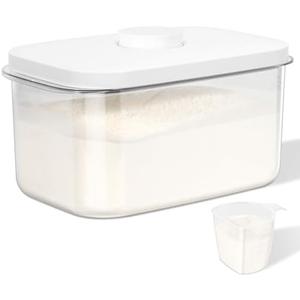 TBMAXS Airtight Flour Container 12 Lbs, Clear PET Plastic Food Storage Container Bin with Pop Up Lids For Rice Flour Sugar, Dry Food Holder for Kitchen Pantry Organization and Storage